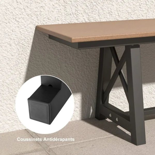 Banc d'Extérieur en HDPE pour 3 à 4 Personnes Cadre en Métal Banc de Patio Sans Dossier de 183 cm Capacité de 500 Kg Marron