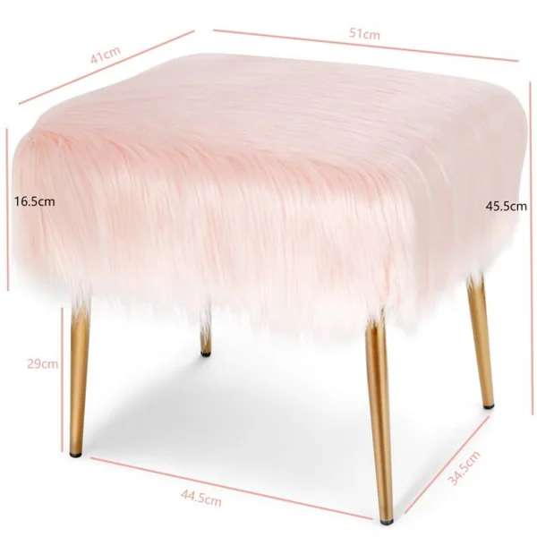Banc en Fourrure Synthétique Pieds en Métal Doré Bout de Lit 51 x 41 x 45,5 cm (L x l x H) Rose