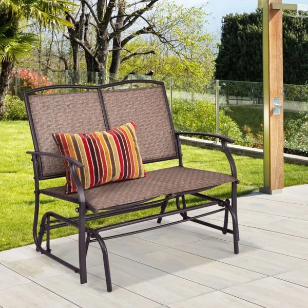 Banc à Bascule de Jardin 2 Places Charge 180kg Chaise/Fauteuil à Bascule d'Extérieur avec Coussinets Antidérapants Marron