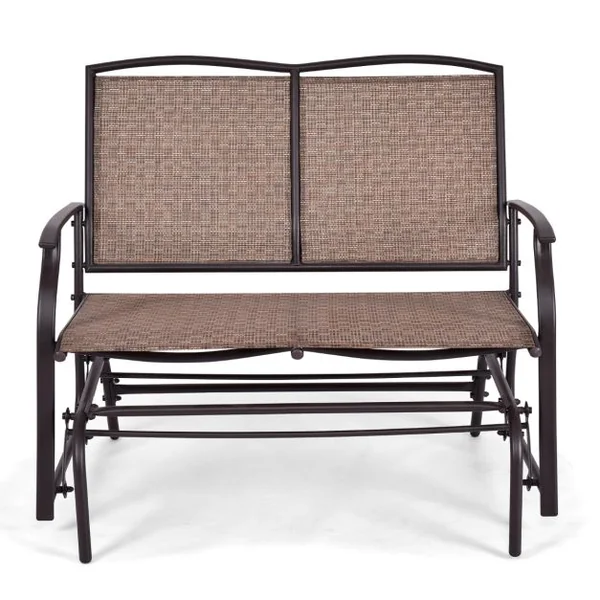 Banc à Bascule de Jardin 2 Places Charge 180kg Chaise/Fauteuil à Bascule d'Extérieur avec Coussinets Antidérapants Marron
