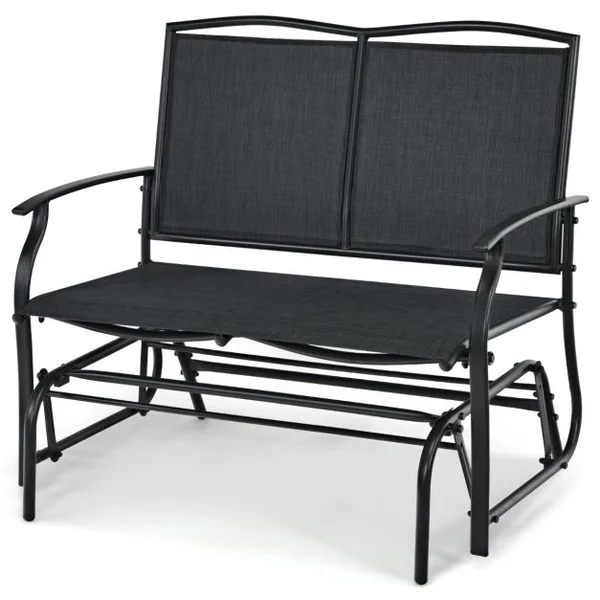 Banc à Bascule de Jardin 2 Places Charge 180kg Chaise/Fauteuil à Bascule d'Extérieur avec Coussinets Antidérapants Noir