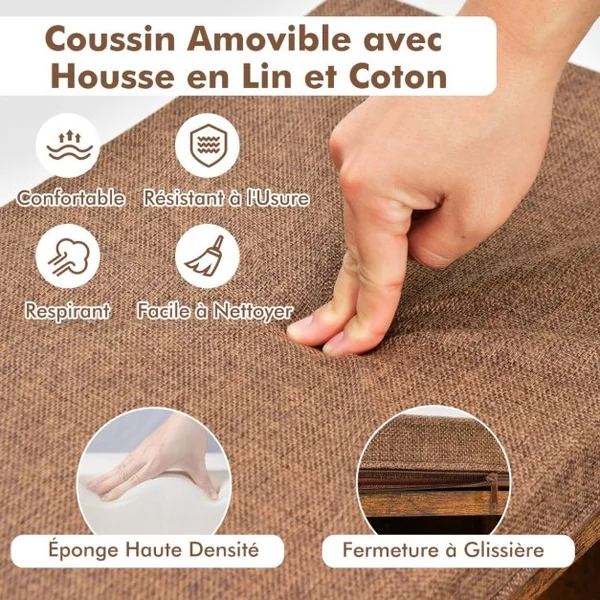 Banc à Chaussures avec Coussin Amovible Banc de Rangement avec 1 Tiroir de et 3 Compartiments Ouverts Armoire à Chaussures Marron Rustique
