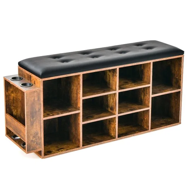 Banc à Chaussures avec Porte-Parapluie - 10 Compartiments, Coussin Rembourré Souple Style Industriel Charge 300 kg