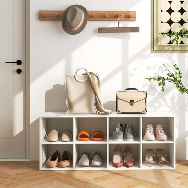 Banc à Chaussures Organisateur de Chaussures à 8 Casiers Capacité de 70 kg Armoire de Rangement avec Etagère à Chaussures Blanc/Gris/Noir