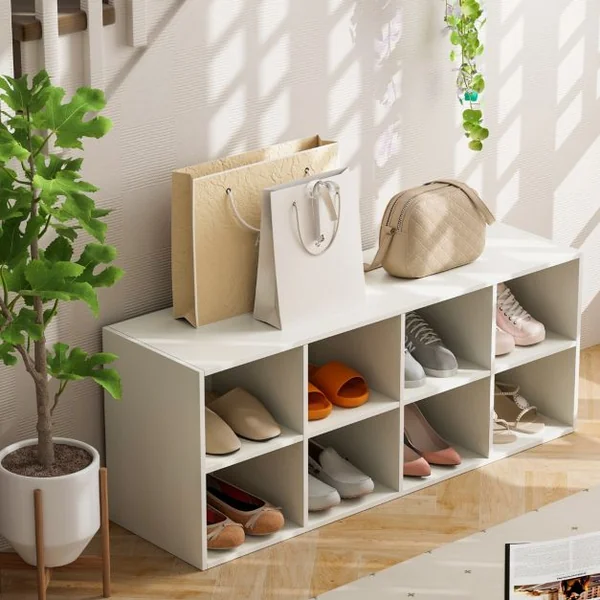 Banc à Chaussures Organisateur de Chaussures à 8 Casiers Capacité de 70 kg Armoire de Rangement avec Etagère à Chaussures Blanc/Gris/Noir