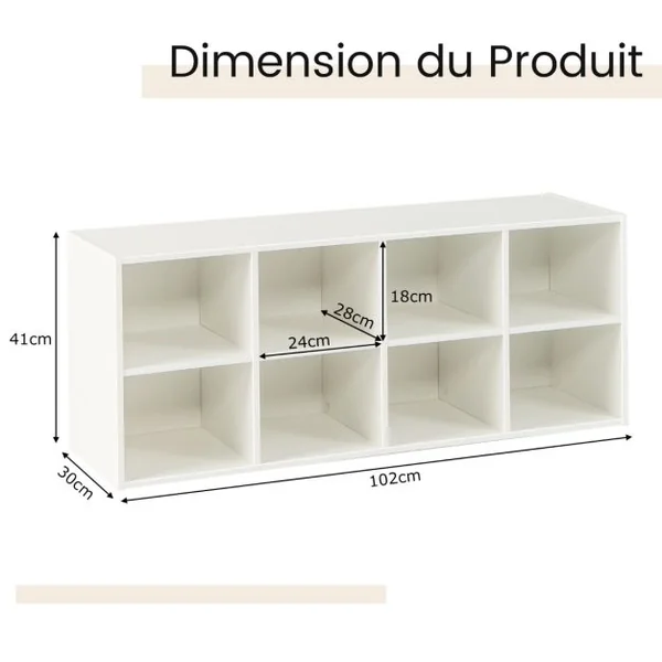 Banc à Chaussures Organisateur de Chaussures à 8 Casiers Capacité de 70 kg Armoire de Rangement avec Etagère à Chaussures Blanc/Gris/Noir