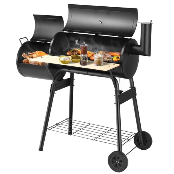 Barbecue à Charbon en Bois avec Fumoir Déporté Barbecue Portable avec Caisse de Feu Latérale pour Camping Pique-Nique