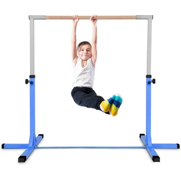 Barre de Gymnastique Hauteur Réglable Pieds de Support Antidérapants Capacité 100kg en Acier 200x121x91-150cm Bleu/Rose/Violet