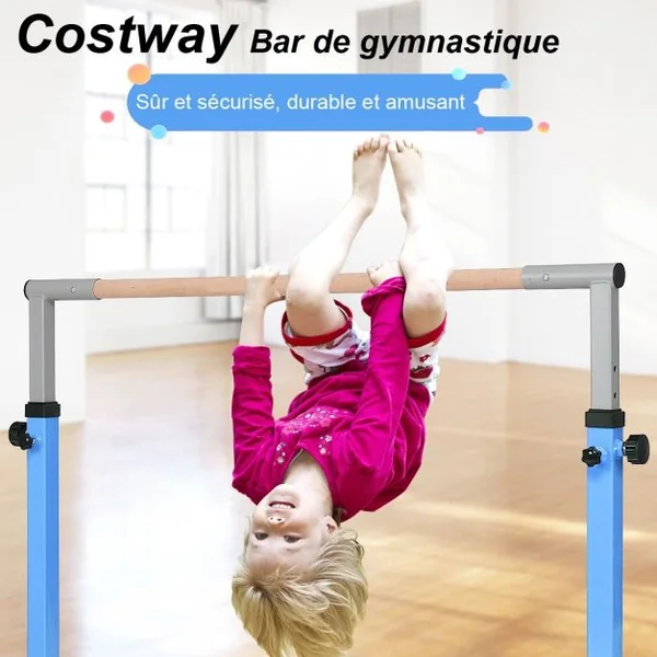 Barre de Gymnastique Hauteur Réglable Pieds de Support Antidérapants Capacité 100kg en Acier 200x121x91-150cm Bleu/Rose/Violet