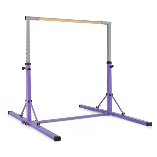Barre de Gymnastique Pliable pour Enfants avec 13 Hauteurs Réglables (90-150cm) avec Structure Triangulaire Charge 100kg Bleu/Rose/Violet/Vert