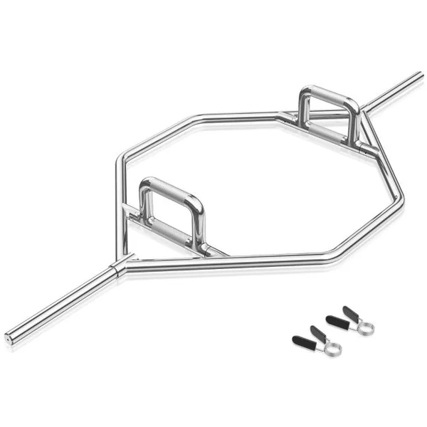 Barre de Piège Hexagonale Olympique d'Haltérophilie Charge 226KG Barre de Levage avec Poignées Moletées Plates ou Surélevées Entraînement de Squats Soulevés de Terre Argent
