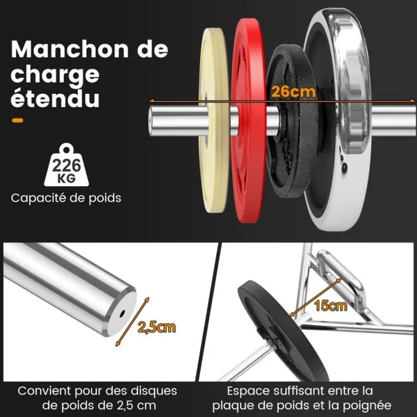 Barre de Piège Hexagonale Olympique d'Haltérophilie Charge 226KG Barre de Levage avec Poignées Moletées Plates ou Surélevées Entraînement de Squats Soulevés de Terre Argent