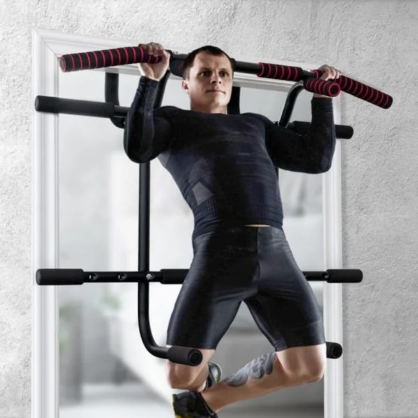 Barre de Traction Multiple pour Porte avec Cordes de Traction et Barres pour Dips Charge Max 150KG pour Gym à Domicile
