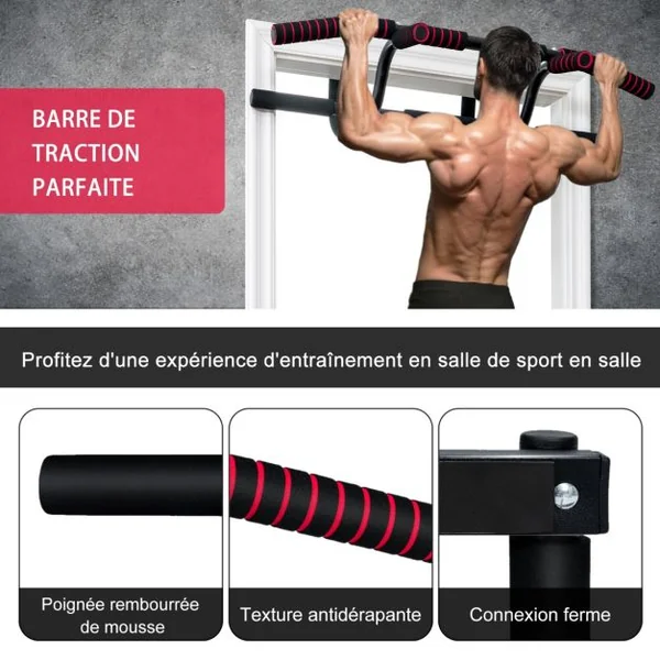 Barre de Traction Multiple pour Porte avec Cordes de Traction et Barres pour Dips Charge Max 150KG pour Gym à Domicile