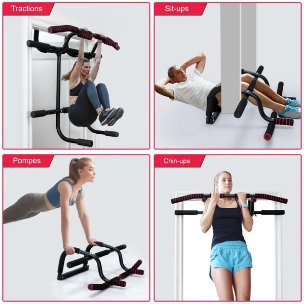 Barre de Traction Multiple pour Porte avec Cordes de Traction et Barres pour Dips Charge Max 150KG pour Gym à Domicile