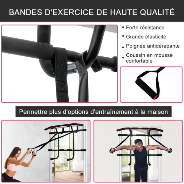 Barre de Traction Multiple pour Porte avec Cordes de Traction et Barres pour Dips Charge Max 150KG pour Gym à Domicile