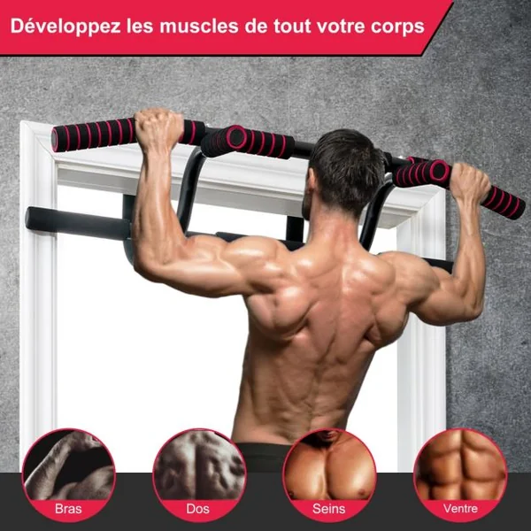 Barre de Traction Multiple pour Porte avec Cordes de Traction et Barres pour Dips Charge Max 150KG pour Gym à Domicile