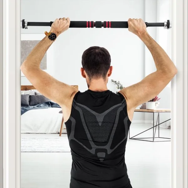 Barre de Traction pour Porte Largeur Réglable de 65 à 100 CM Installation sans Vis avec Poignée en Mousse Antidérapante Noir
