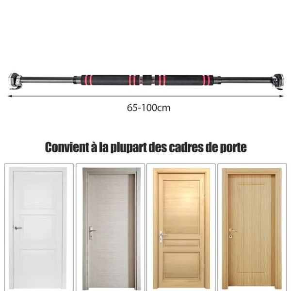 Barre de Traction pour Porte Largeur Réglable de 65 à 100 CM Installation sans Vis avec Poignée en Mousse Antidérapante Noir