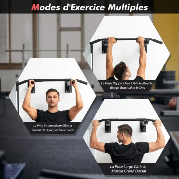 Barre de Traction pour Porte Murale Multiprises Poignées en Mousse Tubes en Acier avec Revêtement en Poudre Charge 200 kg
