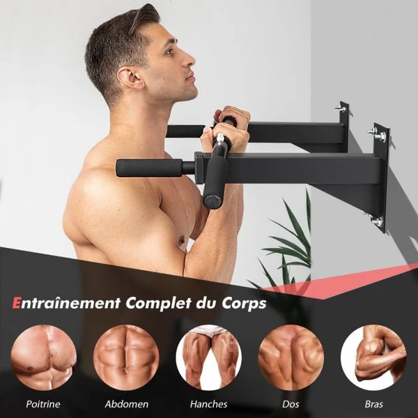 Barre de Traction pour Porte Murale Multiprises Poignées en Mousse Tubes en Acier avec Revêtement en Poudre Charge 200 kg