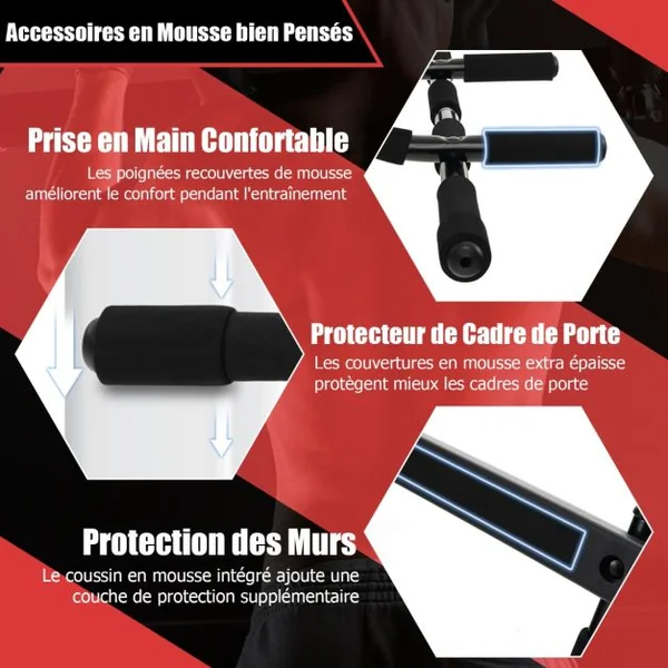 Barre de Traction pour Porte Robuste avec Poignées Enveloppées de Mousse Barre de Fitness Polyvalente pour La Plupart Des Cadres de Porte Jusqu'à 80 Cm