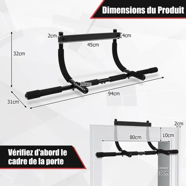 Barre de Traction pour Porte Robuste avec Poignées Enveloppées de Mousse Barre de Fitness Polyvalente pour La Plupart Des Cadres de Porte Jusqu'à 80 Cm