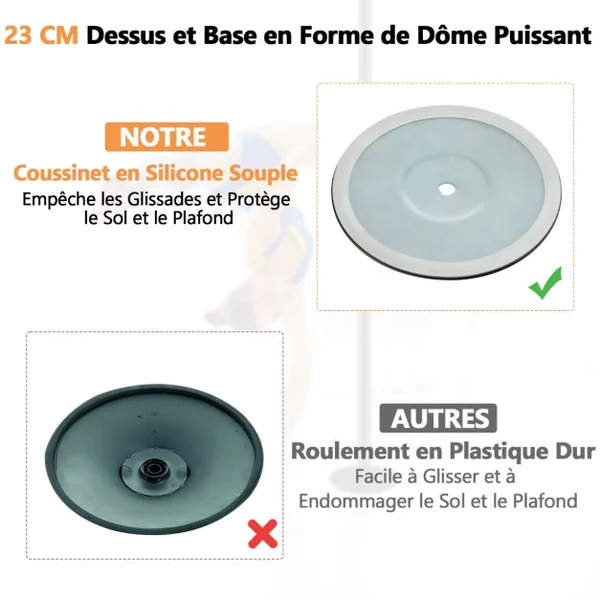 Barre Pôle de Danse 45 mm Hauteur Réglable 223~282cm Statique et Rotative en Chromé sans Perçage Charge Max. 200KG Noir