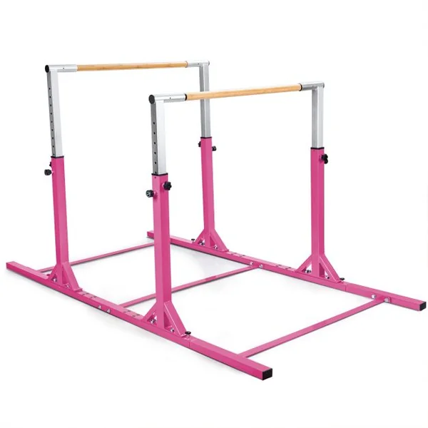 Barres Parallèles de Gymnastique Hauteur Réglable 11 Niveaux Double Barre à Largeur Réglable Charge 100KG pour 6-12 Ans Bleu/Rose/Violet