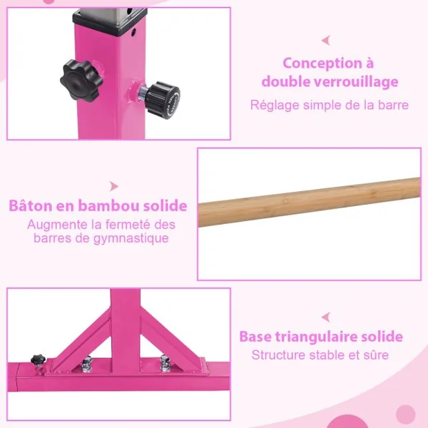 Barres Parallèles de Gymnastique Hauteur Réglable 11 Niveaux Double Barre à Largeur Réglable Charge 100KG pour 6-12 Ans Bleu/Rose/Violet