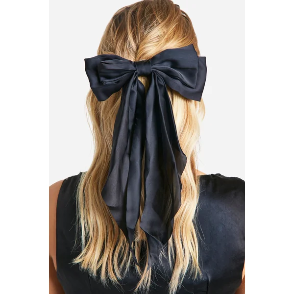 Barrette à cheveux large en satin avec nœud noir