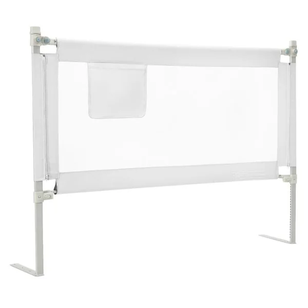 Barrière de Lit Enfants 145x25CM avec 24 Hauteurs Réglables(72,5-101,5) Barrière de Sécurité Pliable et Portable avec Poche de Rangement Blanc
