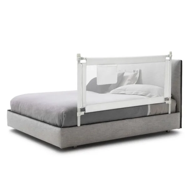 Barrière de Lit Enfants 145x25CM avec 24 Hauteurs Réglables(72,5-101,5) Barrière de Sécurité Pliable et Portable avec Poche de Rangement Blanc