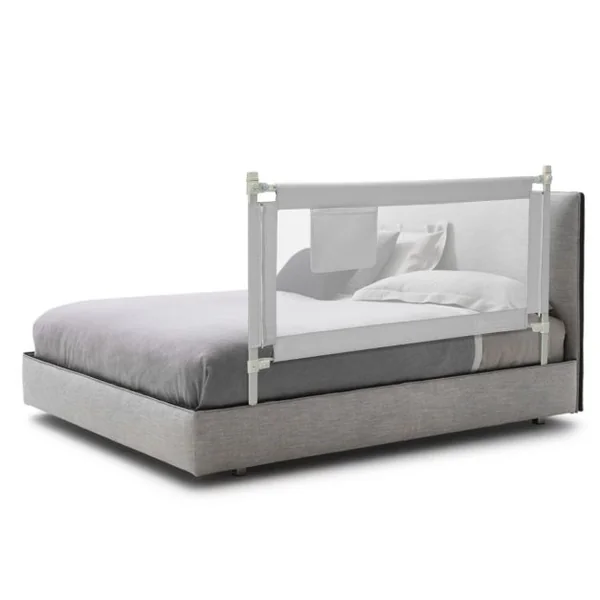 Barrière de Lit Enfants 145x25CM avec 24 Hauteurs Réglables(72,5-101,5) Barrière de Sécurité Pliable et Portable avec Poche de Rangement Gris