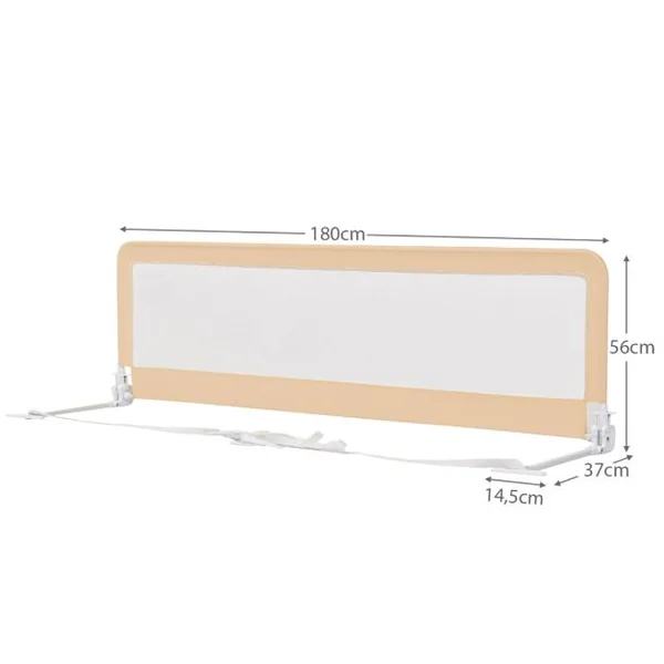 Barrière de Lit Enfants 180 x 56 cm avec Sangles Barrière de Sécurité Pliable avec Tissu en Maille Respisante Angle Réglable 0°à 180° Beige