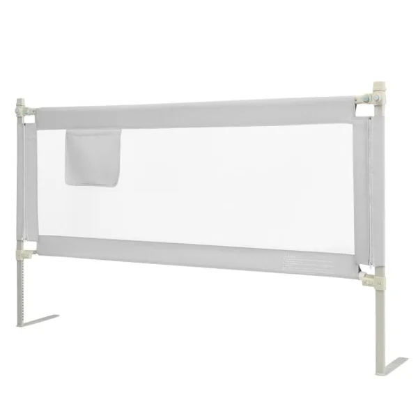 Barrière de Lit pour Bébé de 176,5 cm Garde-corps de Lit pour Bébé Coton Anticollision Poche Latérale 24 Hauteurs Réglables Gris