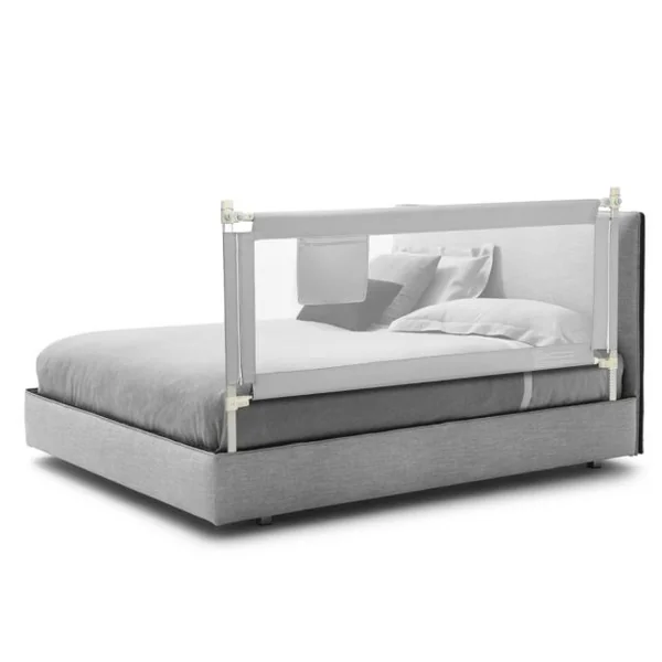 Barrière de Lit pour Bébé de 176,5 cm Garde-corps de Lit pour Bébé Coton Anticollision Poche Latérale 24 Hauteurs Réglables Gris