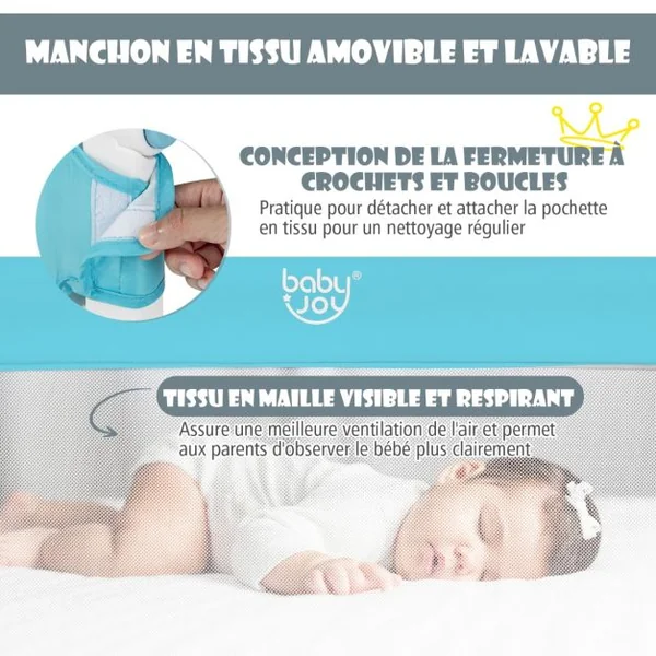 Barrière de Lit pour Enfant / Bébé 150 CM Maillage Rabattable et Portable Protection Bord de Lit Bleu