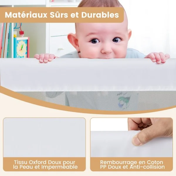 Barrière de Lit Universelle Pliable pour Enfants Barrière de Lit Rabattable de 152 cm avec Sangle de Sécurité Réglable Blanc/Gris