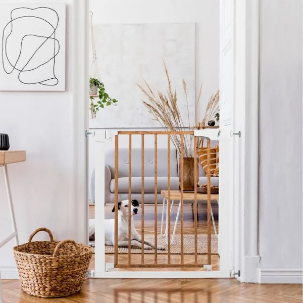 Barrière de Sécurité Bébé Extensible 75-81cm à Fermeture Automatique Barrière d'Escalier à Fixation par Pression Sans Percage Ouverture à une Main Blanc