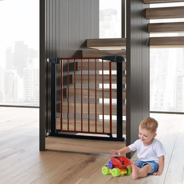 Barrière de Sécurité Bébé Extensible 75-81cm à Fermeture Automatique Barrière d'Escalier à Fixation par Pression Sans Percage Ouverture à une Main Noir