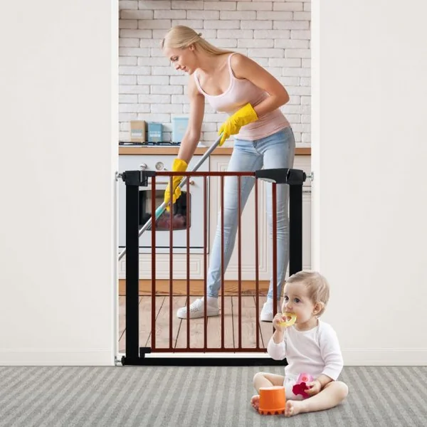 Barrière de Sécurité Bébé Extensible 75-81cm à Fermeture Automatique Barrière d'Escalier à Fixation par Pression Sans Percage Ouverture à une Main Noir