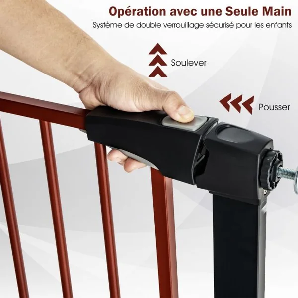 Barrière de Sécurité Bébé Extensible 75-81cm à Fermeture Automatique Barrière d'Escalier à Fixation par Pression Sans Percage Ouverture à une Main Noir