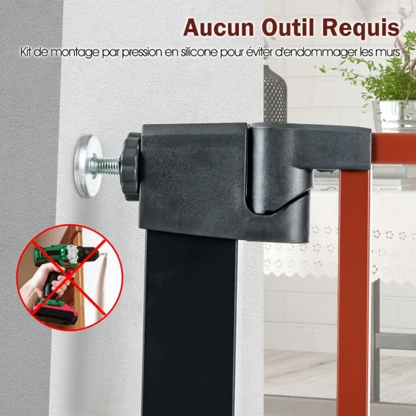 Barrière de Sécurité Bébé Extensible 75-81cm à Fermeture Automatique Barrière d'Escalier à Fixation par Pression Sans Percage Ouverture à une Main Noir
