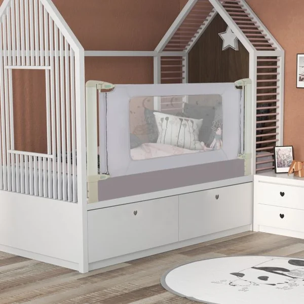Barrière de Sécurité de Lit Bébé Portable 150CM Hauteur Réglable Soulèvement Vertical Double Verrou de Sécurité Gris Vert