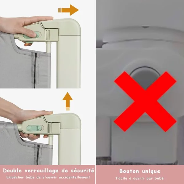 Barrière de Sécurité de Lit Bébé Portable 200CM Hauteur Réglable Soulèvement Vertical Double Verrou de Sécurité Gris