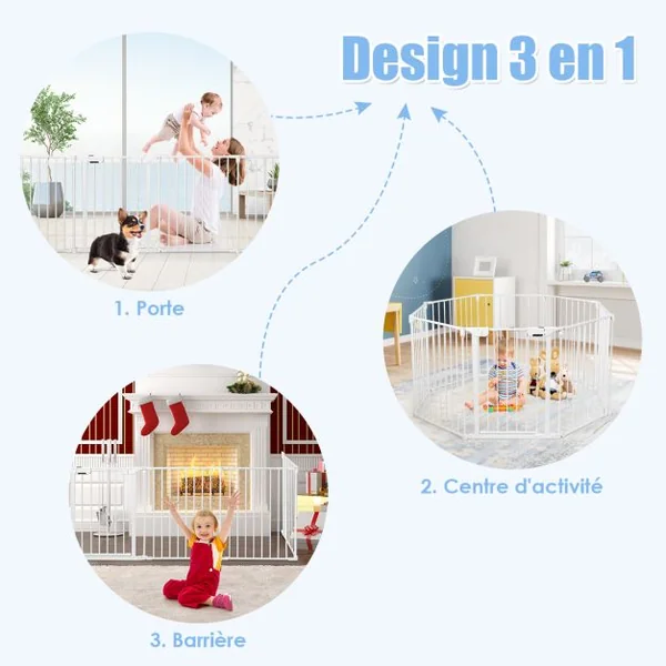 Barrière de Sécurité Enfant Bébé Grille de Protection Cheminée Pare-Feu de Cheminée Blanc