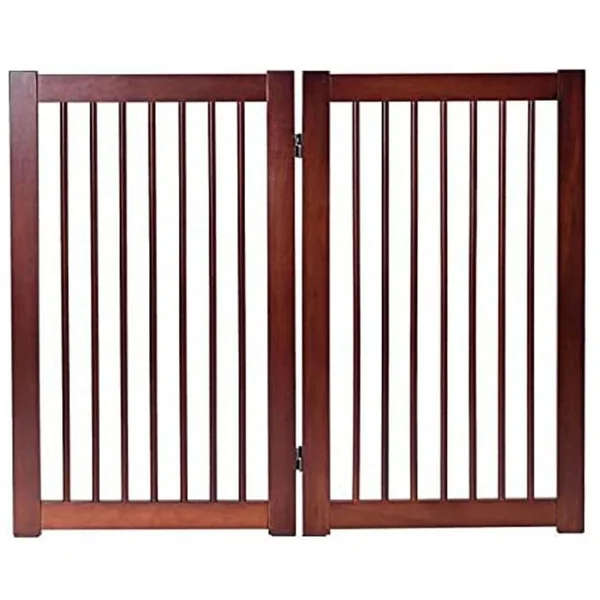 Barrière de Sécurité Pliable Autoportante en Bois pour Chien 2 Pièces 56-112 x 91,5 CM avec Patins Antidérapants (2 Panneaux d'extension)