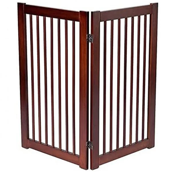 Barrière de Sécurité Pliable Autoportante en Bois pour Chien 2 Pièces 56-112 x 91,5 CM avec Patins Antidérapants (2 Panneaux d'extension)