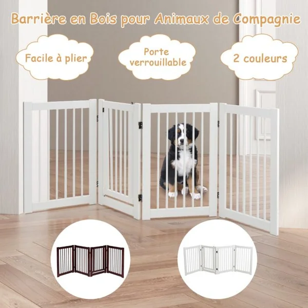 Barrière de Sécurité Pliable Barrière de Sécurité 4 Panneaux pour Animaux en Bois de Pin 203x1,8x76cm Bordeaux/Blanc
